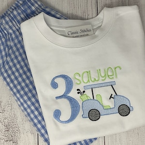 Golf Cart Birthday Short Set, Boy Golf Shirt, Golf Shorts and Shirt, Birthday Number Shirt, Embroidered Birthday