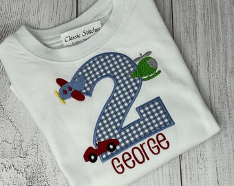 Boy Birthday Shirt, Transportation Theme, Number Birthday Tee, 1st, 2nd, 3rd, Race Car, Airplane