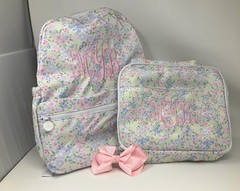 Floral Duffle Bag, Sports Bag, Personalized, Embroidery, Kids Sleepover Bag, Seersucker Kids Travel, Matching Set, lunch bag, backpack