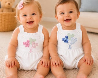 Mouse Appliqué Rompers, Boy, Girl, Knit