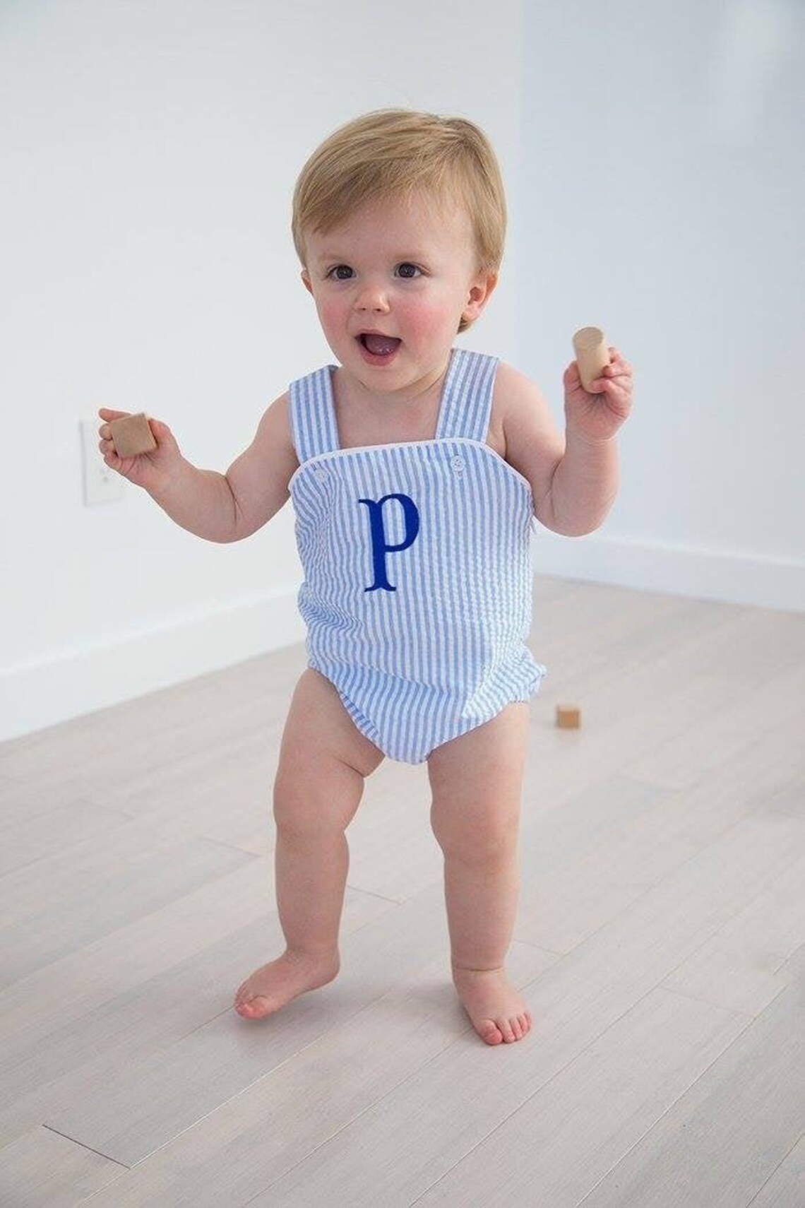 Boy Seersucker Sunsuit Baby Monogram Romper Summer Gingham Etsy