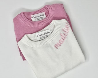 Classic Crewneck Monogram Sweater, Kids Preppy Unisex Pullover, Easter Sweater, Spring Lightweight Sweater, Sibling Match, Twin Match