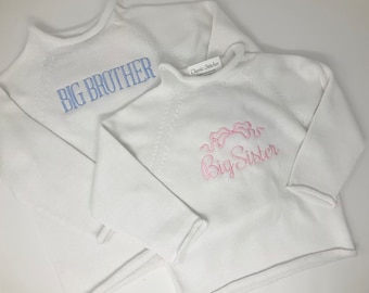 Big Brother/Sister Embroidered Rollneck Sweater, Preppy Sweaters, Baby Announcement, New Baby