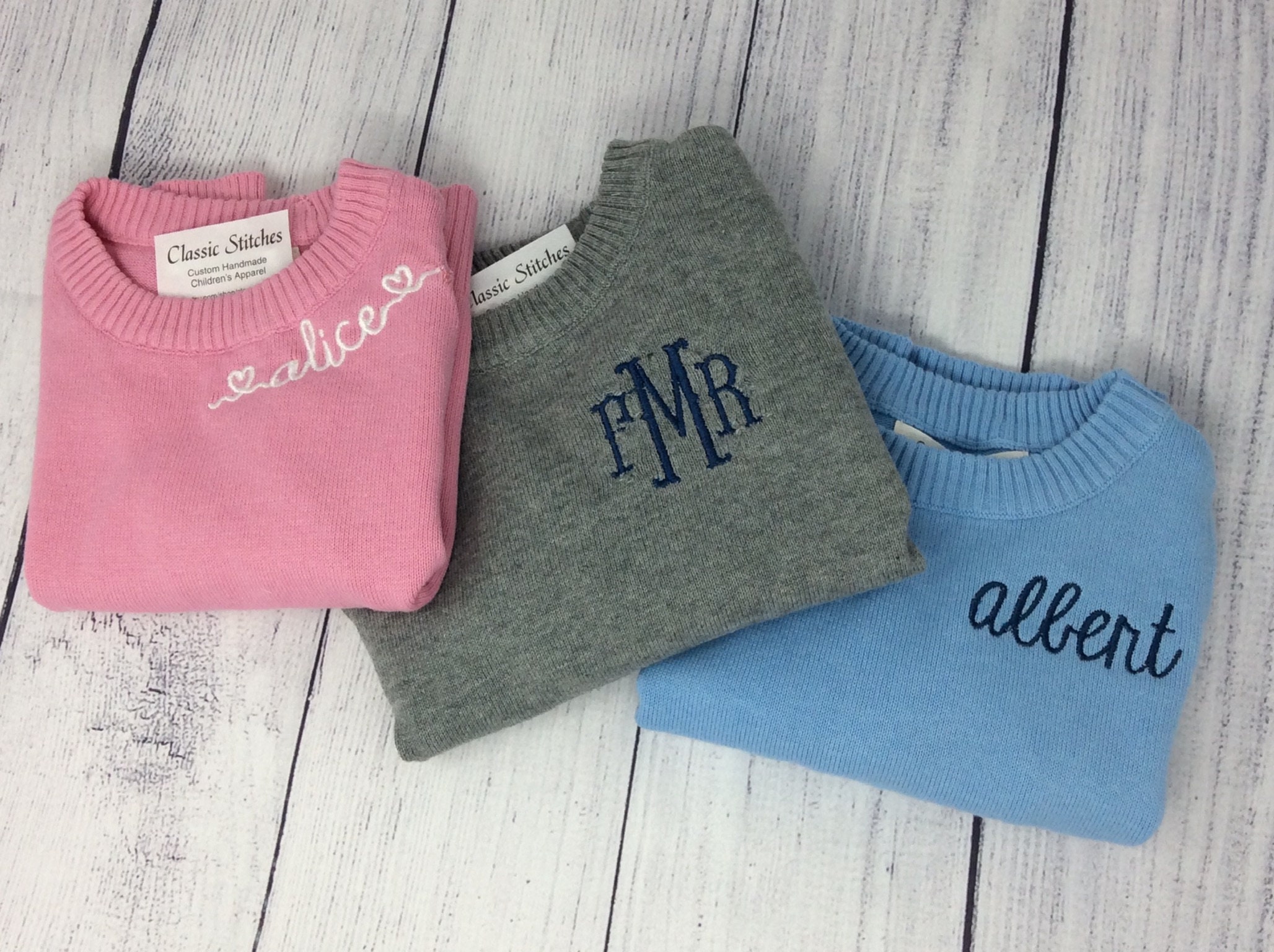Classic Crewneck Monogram Sweater Kids Preppy Unisex Etsy