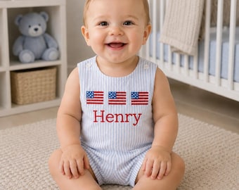 American Flag Classic seersucker Shortall, Patriotic Design, July 4,