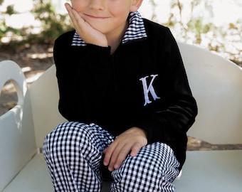 Boy Pants Set/Monogram Boy/Personalized Pants Set/Gingham Pants Boy