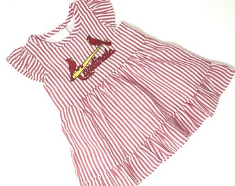 St. Louis Cardinals Seersucker Dress,  Blue Seersucker with ruffle