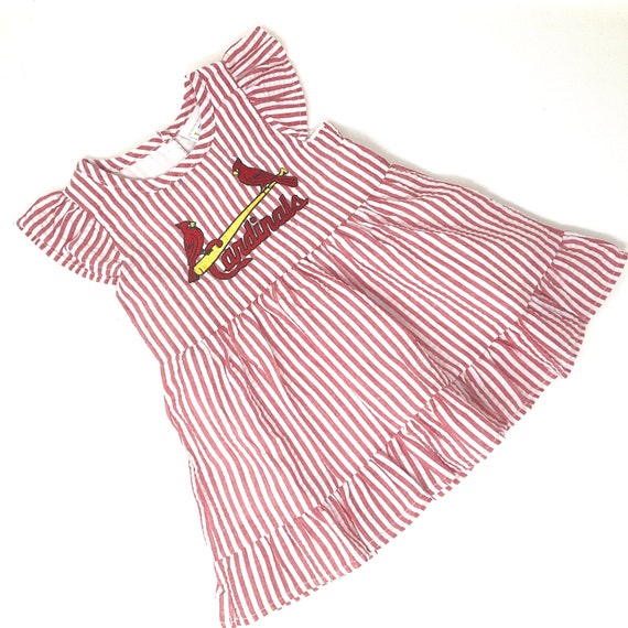 St. Louis Cardinals Seersucker Dress,  Blue Seersucker with ruffle