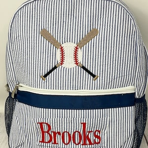Seersucker Backpack, Duffle Bag, Sports Bag, Personalized, Embroidery, Kids Sleepover Bag, Kids Travel, Matching Set, Baseball