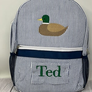 Seersucker Backpack, Duffle Bag, Sports Bag, Personalized, Embroidery, Kids Sleepover Bag, Kids Travel, Matching Set, Mallard Duck