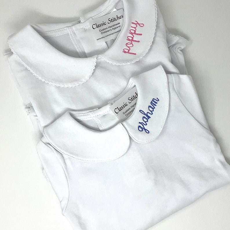 Peter Pan Collar Shirt/ Short Sleeved KNIT/Long Sleeve/ Collar Name/Kids/Children/Personalized/Monogram bild 1