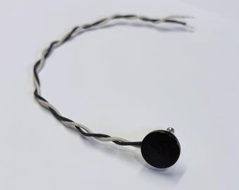 Vintage Fender Style F-Cap with Gavitt Cloth-covered Wire Combo Speaker Cable Cord, 1/4” Right Angle, Bare ends 18AWG, Black/White