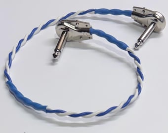 Cable de conexión estilo vintage, conectores tipo panqueque de ángulo recto dobles de 1/4”, 18AWG, azul/blanco, ~ 1.5' / 18", para atenuador, pedalera