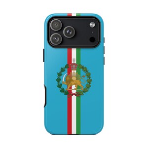 Iransk flagga iPhone-skal | Kejserligt lejon och sol med krona | Turkos | Traditionell version | Tåligt skal | Vertikal flagga