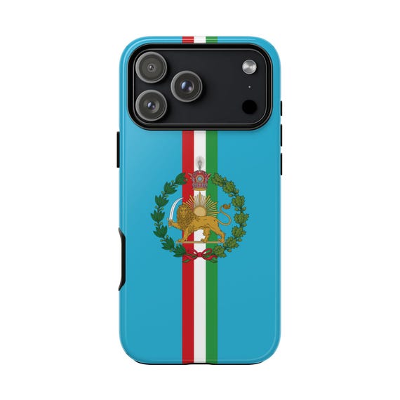 Iran Flag iPhone Case | Imperial Lion and Sun with Crown | Turquoise | Traditional Version | Tough Case | Vertical Flag