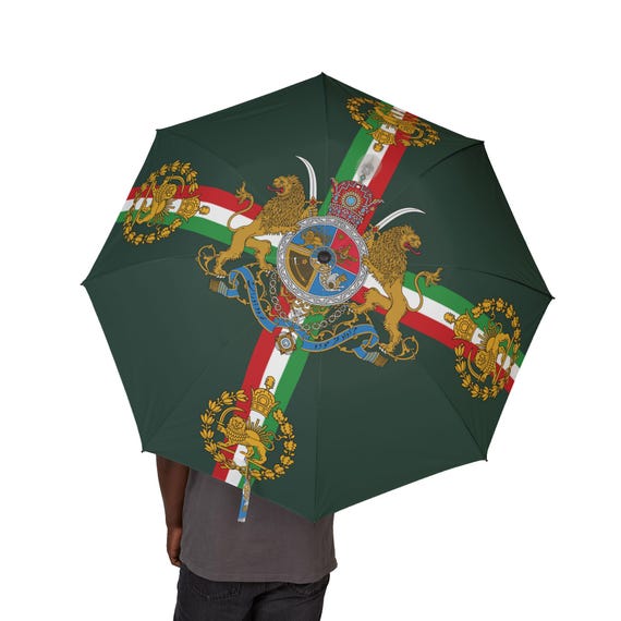 Persian Umbrella | Jaguar Green | Lion and Sun with Crown | Pahlavi Emblem | Handpicked Design Emblem