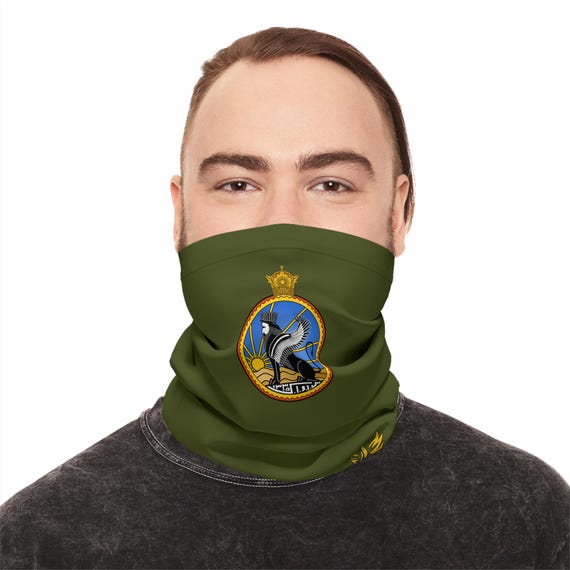 SAVAK Mask | Army Green | Lightweight Neck Gaiter | Lion and Sun | Pahlavi | Large Emblem