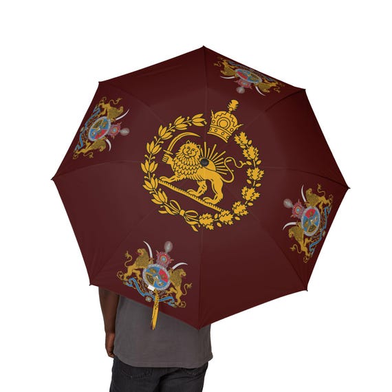 Iran Flag Maroon Umbrella | Imperial Standard of the Shah | Lion and Sun | Crown | Pahlavi Dynasty