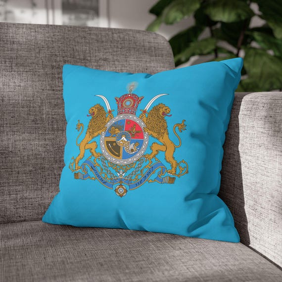 Persian Throw Pillow Cover | Couch Cushion Cover | Turquoise |  Pahlavi Emblem | Lion and Sun