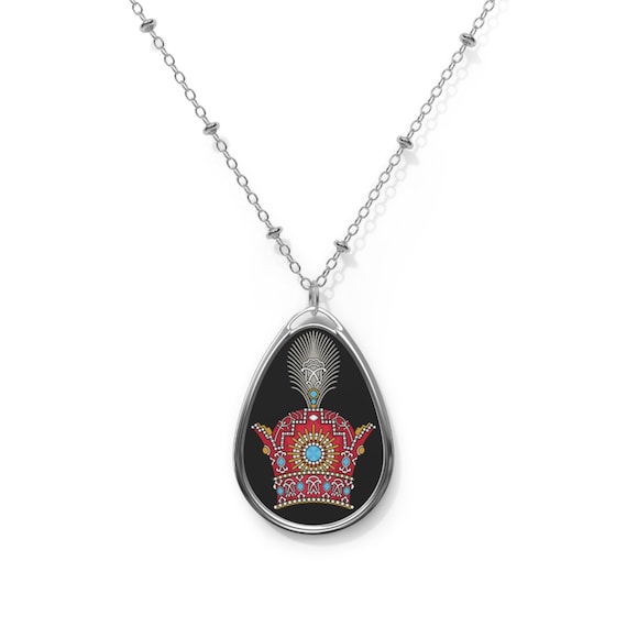 Pahlavi Crown Oval Necklace | Teardrop Pendant, Regal Jewelry