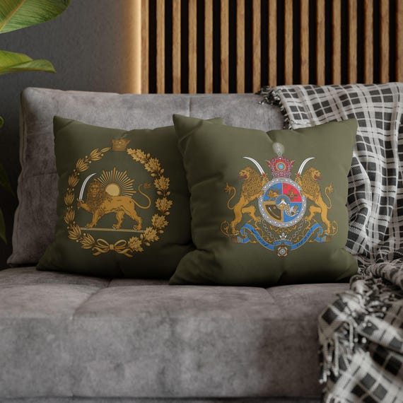 Persian Throw Pillow Cover | Couch Cushion Cover | Olive Atelier | Pahlavi Emblem | Lion and Sun