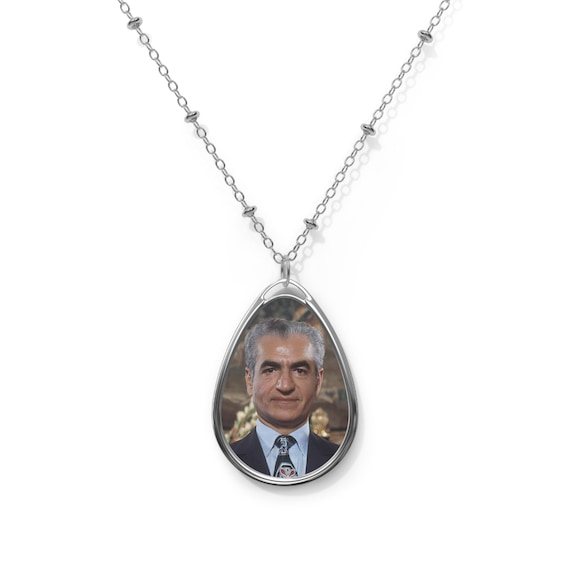 Mohammad Reza Shah Historical Portrait Pendant | Oval Necklace | Teardrop Pendant | Shah Pendant