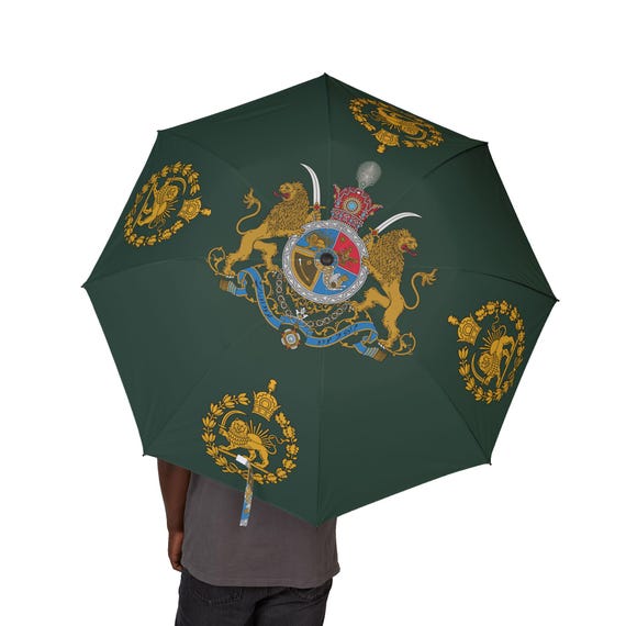 Lion and Sun Umbrella | Jaguar Green | Pahlavi Emblem Top | Javid Shah | MIGA | Crown | Persian