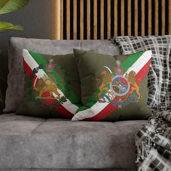 Persian Throw Pillow Cover | Couch Cushion Cover | Olive Atelier | Pahlavi Emblem | Lion and Sun | Tricolor pattern