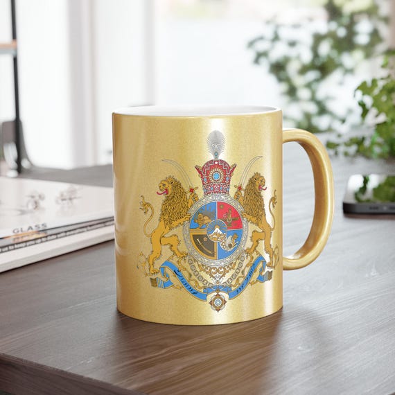 Pahlavi Metallic Mug | Lion and Sun | Shir o Khorshid | Silver or Gold Coffee Cup | MIGA | Persian