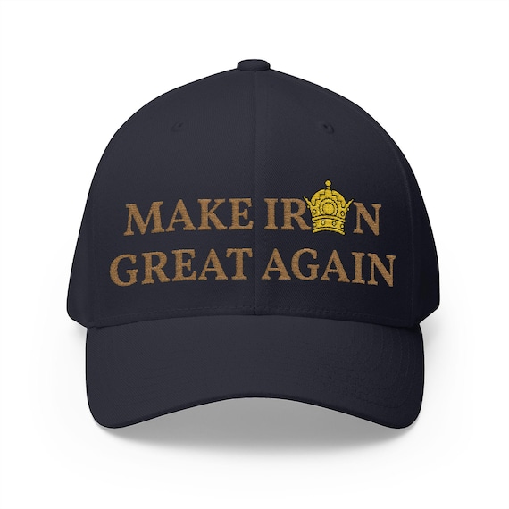 Premium Old Gold Make Iran Great Again Cap with Crown | Front Side Embroidery