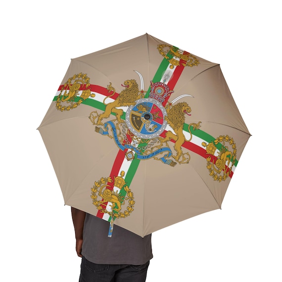 Persian Umbrella | Champagne Parchment | Lion and Sun with Crown | Pahlavi Emblem | Handpicked Design Emblem