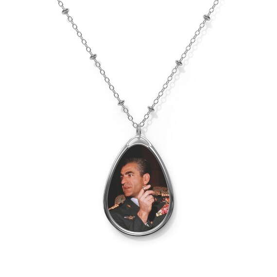 Mohammad Reza Shah Historical Portrait Pendant | Oval Necklace | Teardrop Pendant | Shah Pendant