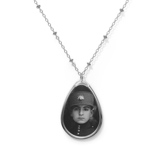 Mohammad Reza Shah in Childhood Historical Portrait Pendant | Oval Necklace | Teardrop Pendant | Shah Pendant