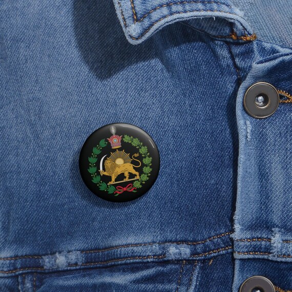 Iran Lion and Sun with Crown Pahlavi Dynasty Dark Emblem Pin Button