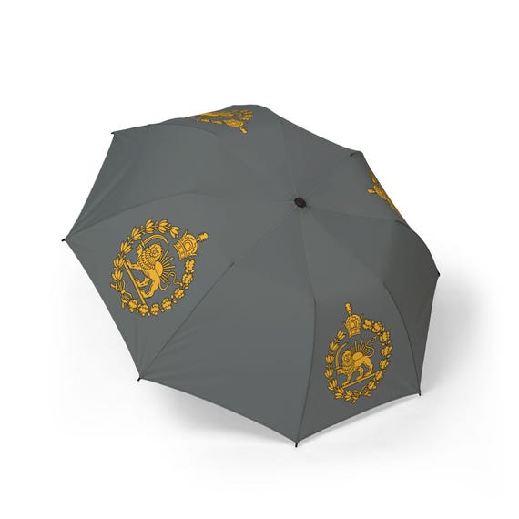 Iran Flag Dark Grey Umbrella | Lion and Sun | Crown
