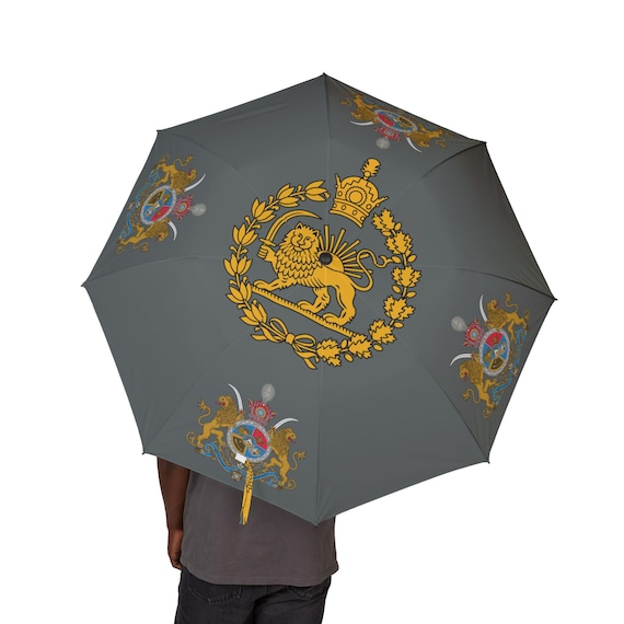 Iran Flag Dark Grey Umbrella | Imperial Standard of the Shah | Lion and Sun | Pahlavi Dynasty
