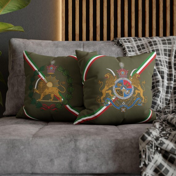 Persian Throw Pillow Cover | Couch Cushion Cover | Olive Atelier | Pahlavi Emblem | Lion and Sun | Tricolor pattern