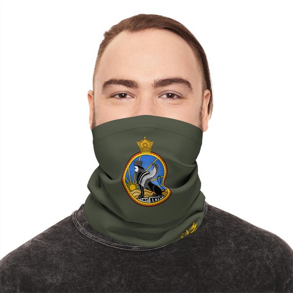 SAVAK Mask | Army Green Standard | Lightweight Neck Gaiter | Lion and Sun | Pahlavi | Large Emblem