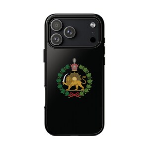 Iransk flagga iPhone-skal | Kejserligt lejon och sol med krona | Svart | Traditionell version | Tåligt skal