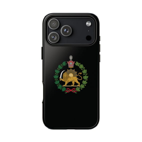 Iran Flag iPhone Case | Imperial Lion and Sun with Crown | Black | Traditional Version | Tough Case
