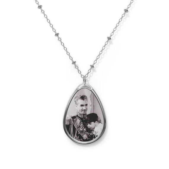 Mohammad Reza Shah Historical and Crown Prince Portrait Pendant | Oval Necklace | Teardrop Pendant | Shah Pendant