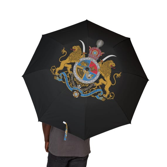 Persian Foldable Umbrella | Regent Black | Pahlavi Emblem