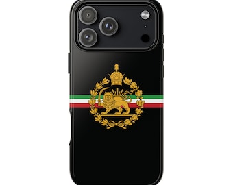 Funda para iPhone con la bandera de Irán / León imperial y sol con corona / Funda resistente negra
