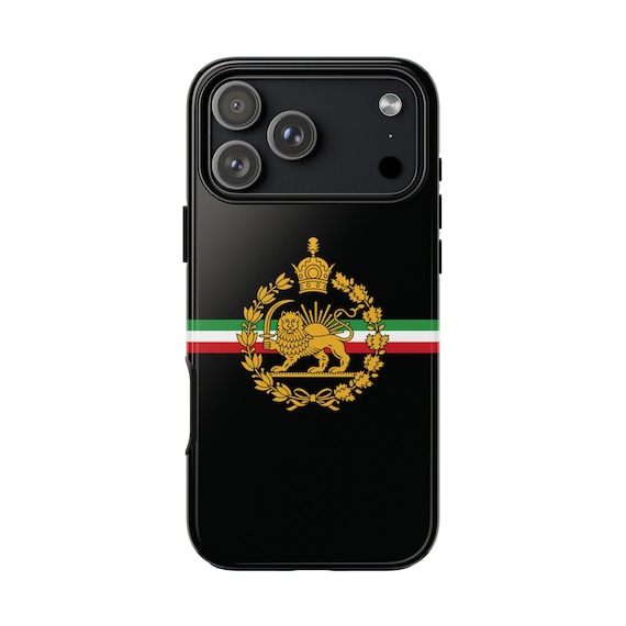 Iran Flag iPhone Case | Imperial Lion and Sun with Crown | Black Tough Case