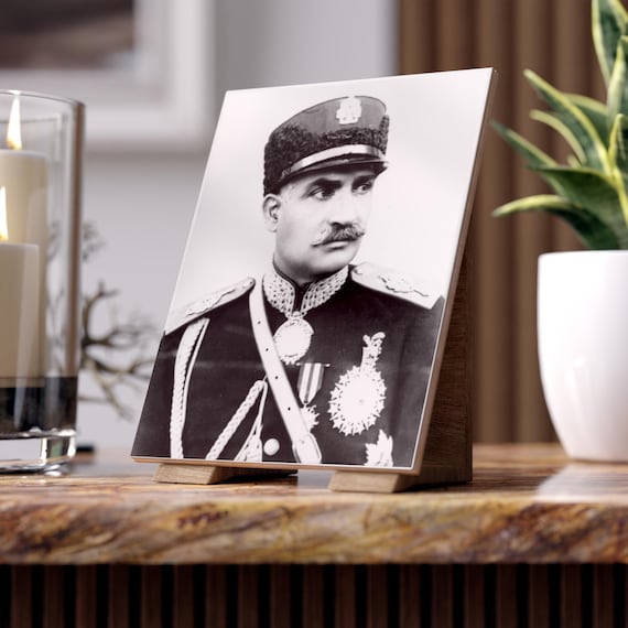 Reza Shah Portrait Ceramic Tile | Aryamehr | Pahlavi | MIGA | Lion and Sun