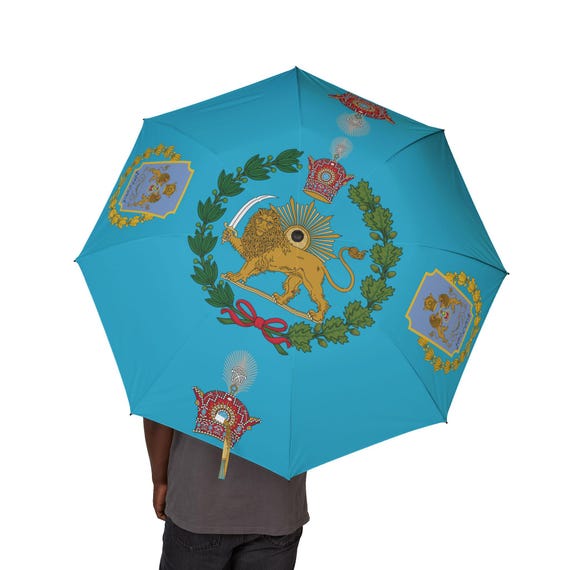 Turquoise Foldable Umbrella | Imperial | Lion and Sun with Crown | Imperial Guards | Persian Immortals