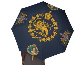 Paraguas con león y sol / Armada francesa / El Shah Aryamehr / Emblema Pahlavi / Javid Shah / MIGA / Corona / Persa