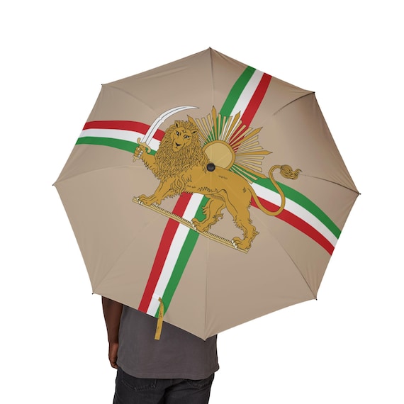 Persian Umbrella | Champagne Parchment | Lion and Sun with Crown | Pahlavi Emblem | Handpicked Design Emblem