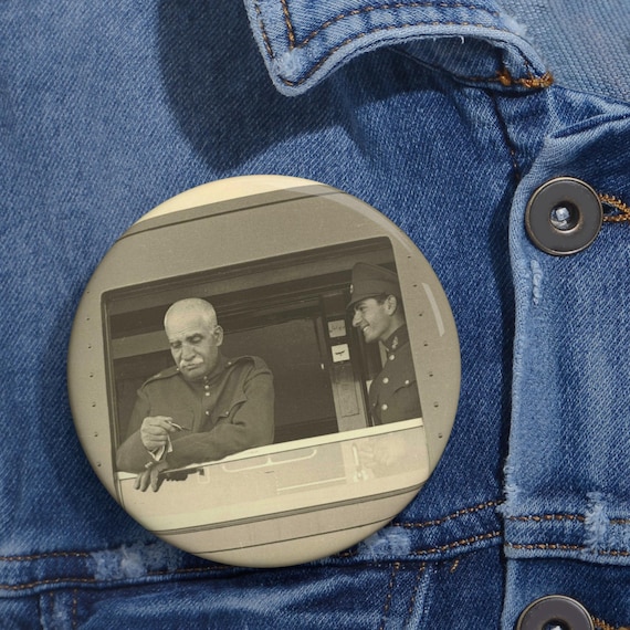 Reza Shah and Crown Prince Portrait Pin Button | MIGA | Pahlavi | Persian