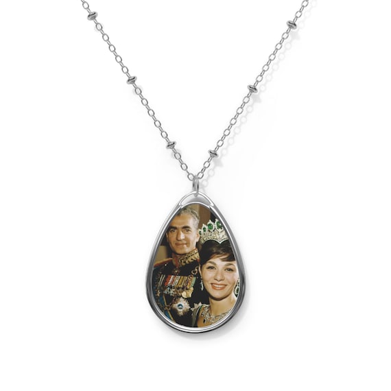 Mohammad Reza Shah and Empress Farah Historical Portrait Pendant | Oval Necklace | Teardrop Pendant | Shah Pendant